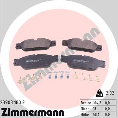 Zimmermann 23908.180.2 - Комплект спирачно феродо, дискови спирачки vvparts.bg