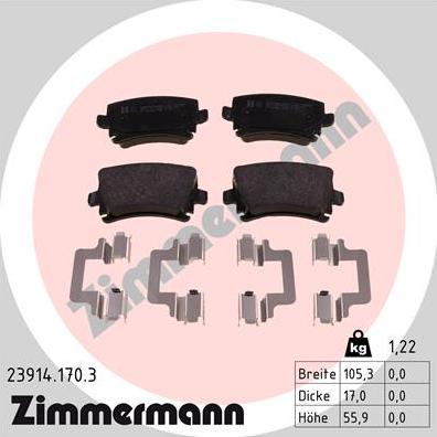 Zimmermann 23914.170.3 - Комплект спирачно феродо, дискови спирачки vvparts.bg