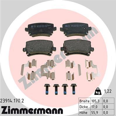 Zimmermann 23914.170.2 - Комплект спирачно феродо, дискови спирачки vvparts.bg