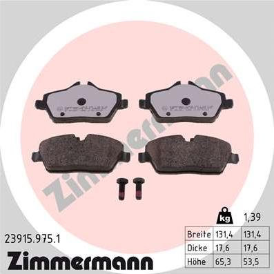 Zimmermann 23915.975.1 - Комплект спирачно феродо, дискови спирачки vvparts.bg