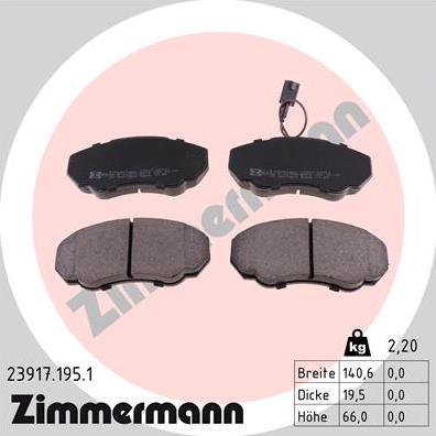 Zimmermann 23917.195.1 - Комплект спирачно феродо, дискови спирачки vvparts.bg
