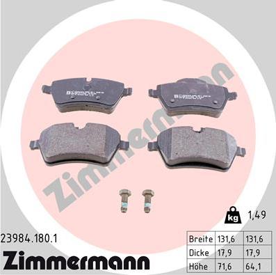 Zimmermann 23984.180.1 - Комплект спирачно феродо, дискови спирачки vvparts.bg