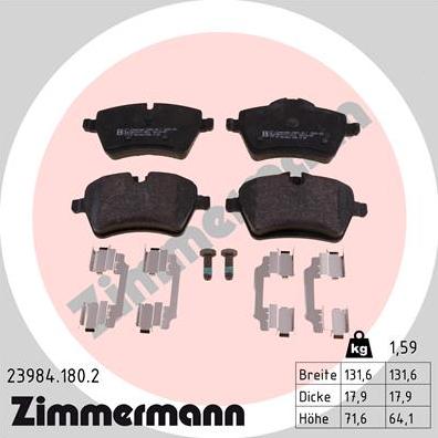 Zimmermann 23984.180.2 - Комплект спирачно феродо, дискови спирачки vvparts.bg