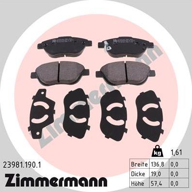Zimmermann 23981.190.1 - Комплект спирачно феродо, дискови спирачки vvparts.bg