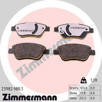 Zimmermann 23982.980.1 - Комплект спирачно феродо, дискови спирачки vvparts.bg