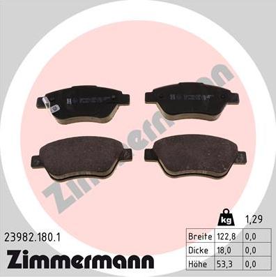 Zimmermann 23982.180.1 - Комплект спирачно феродо, дискови спирачки vvparts.bg