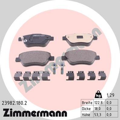 Zimmermann 23982.180.2 - Комплект спирачно феродо, дискови спирачки vvparts.bg