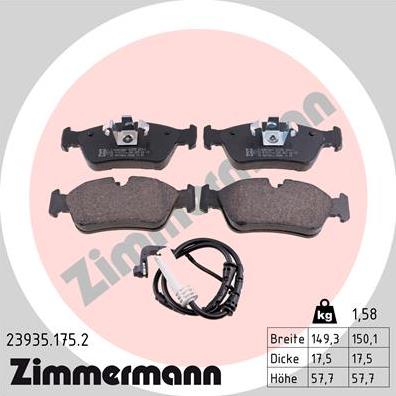 Zimmermann 23935.175.2 - Комплект спирачно феродо, дискови спирачки vvparts.bg