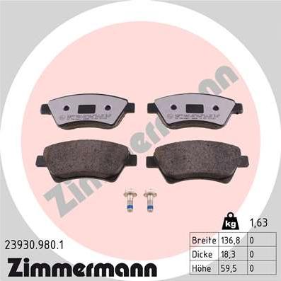 Zimmermann 23930.980.1 - Комплект спирачно феродо, дискови спирачки vvparts.bg