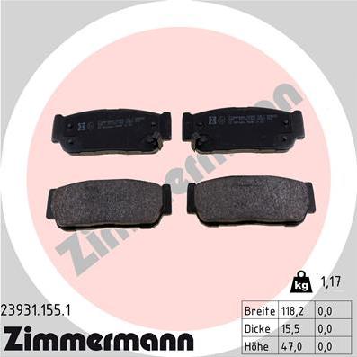 Zimmermann 23931.155.1 - Комплект спирачно феродо, дискови спирачки vvparts.bg