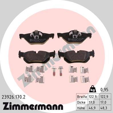 Zimmermann 23926.170.2 - Комплект спирачно феродо, дискови спирачки vvparts.bg