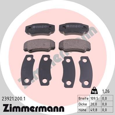 Zimmermann 23921.200.1 - Комплект спирачно феродо, дискови спирачки vvparts.bg