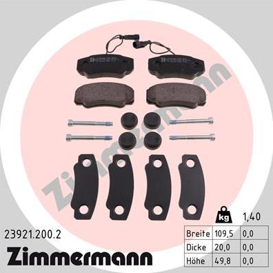 Zimmermann 23921.200.2 - Комплект спирачно феродо, дискови спирачки vvparts.bg