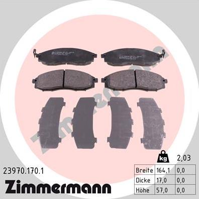 Zimmermann 23970.170.1 - Комплект спирачно феродо, дискови спирачки vvparts.bg