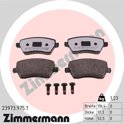 Zimmermann 23973.975.1 - Комплект спирачно феродо, дискови спирачки vvparts.bg