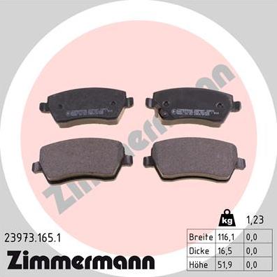 Zimmermann 23973.165.1 - Комплект спирачно феродо, дискови спирачки vvparts.bg