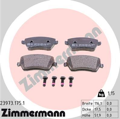Zimmermann 23973.175.1 - Комплект спирачно феродо, дискови спирачки vvparts.bg