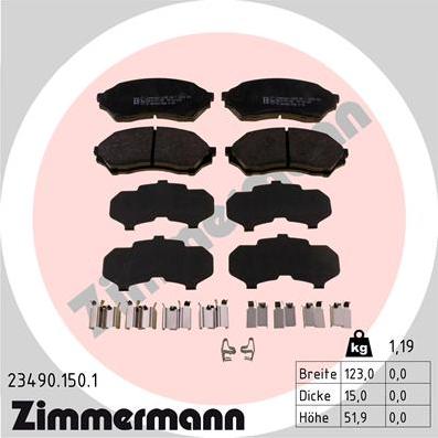 Zimmermann 23490.150.1 - Комплект спирачно феродо, дискови спирачки vvparts.bg