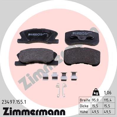 Zimmermann 23497.155.1 - Комплект спирачно феродо, дискови спирачки vvparts.bg