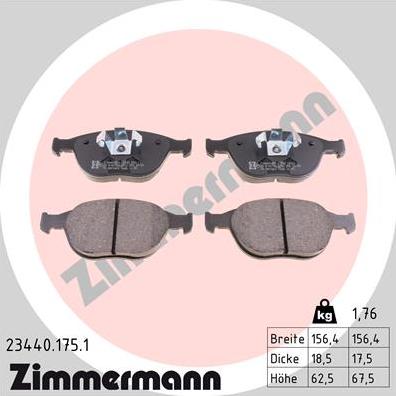 Zimmermann 23440.175.1 - Комплект спирачно феродо, дискови спирачки vvparts.bg