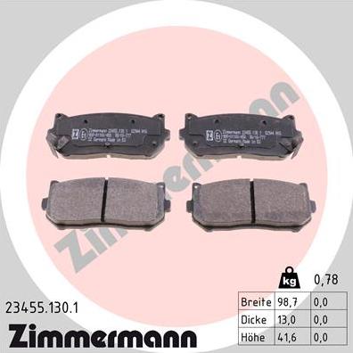 Zimmermann 23455.130.1 - Комплект спирачно феродо, дискови спирачки vvparts.bg