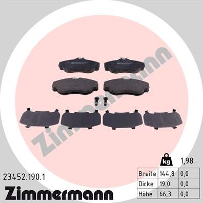 Zimmermann 23452.190.1 - Комплект спирачно феродо, дискови спирачки vvparts.bg
