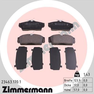 Zimmermann 23463.170.1 - Комплект спирачно феродо, дискови спирачки vvparts.bg