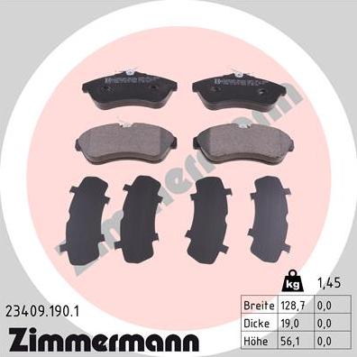 Zimmermann 23409.190.1 - Комплект спирачно феродо, дискови спирачки vvparts.bg