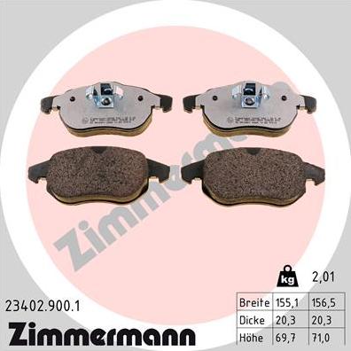 Zimmermann 23402.900.1 - Комплект спирачно феродо, дискови спирачки vvparts.bg