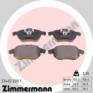 Zimmermann 23402.200.1 - Комплект спирачно феродо, дискови спирачки vvparts.bg