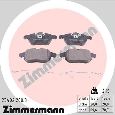 Zimmermann 23402.200.3 - Комплект спирачно феродо, дискови спирачки vvparts.bg