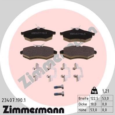 Zimmermann 23407.190.1 - Комплект спирачно феродо, дискови спирачки vvparts.bg