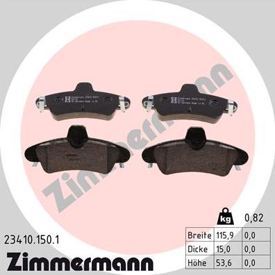 Zimmermann 23410.150.1 - Комплект спирачно феродо, дискови спирачки vvparts.bg