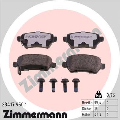 Zimmermann 23417.950.1 - Комплект спирачно феродо, дискови спирачки vvparts.bg