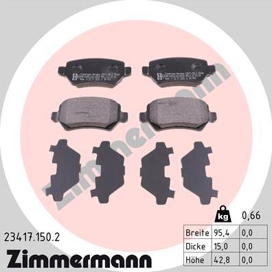 Zimmermann 23417.150.2 - Комплект спирачно феродо, дискови спирачки vvparts.bg