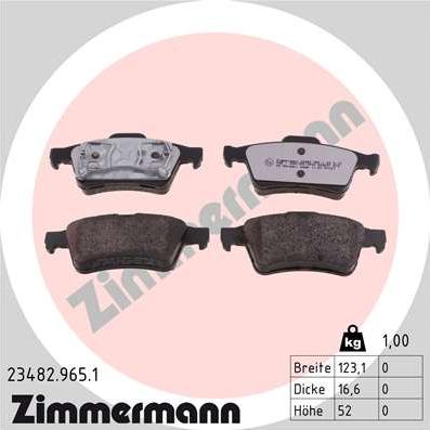 Zimmermann 23482.965.1 - Комплект спирачно феродо, дискови спирачки vvparts.bg