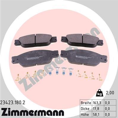 Zimmermann 23423.180.2 - Комплект спирачно феродо, дискови спирачки vvparts.bg
