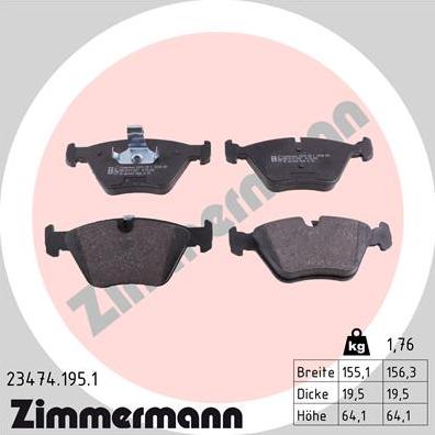 Zimmermann 23474.195.1 - Комплект спирачно феродо, дискови спирачки vvparts.bg