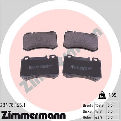 Zimmermann 23478.165.1 - Комплект спирачно феродо, дискови спирачки vvparts.bg