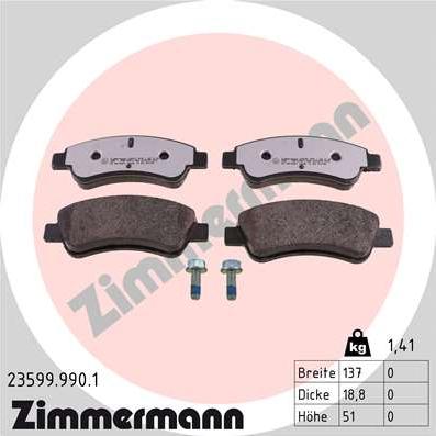 Zimmermann 23599.990.1 - Комплект спирачно феродо, дискови спирачки vvparts.bg