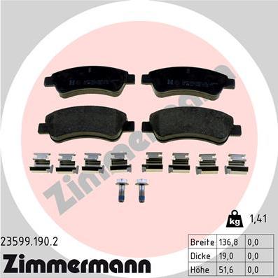 Zimmermann 23599.190.2 - Комплект спирачно феродо, дискови спирачки vvparts.bg