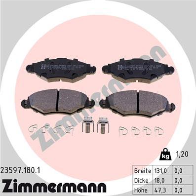 Zimmermann 23597.180.1 - Комплект спирачно феродо, дискови спирачки vvparts.bg