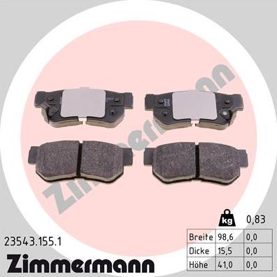 Zimmermann 23543.155.1 - Комплект спирачно феродо, дискови спирачки vvparts.bg