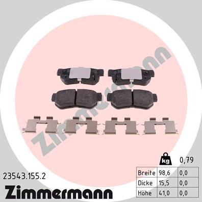 Zimmermann 23543.155.2 - Комплект спирачно феродо, дискови спирачки vvparts.bg