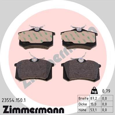 Zimmermann 23554.150.1 - Комплект спирачно феродо, дискови спирачки vvparts.bg