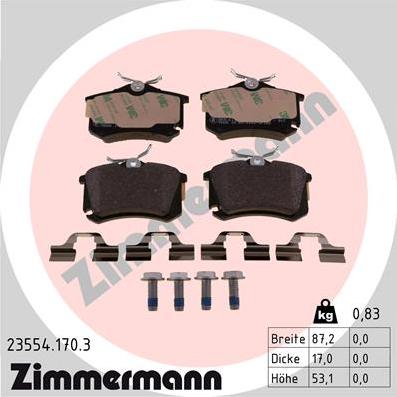 Zimmermann 23554.170.3 - Комплект спирачно феродо, дискови спирачки vvparts.bg