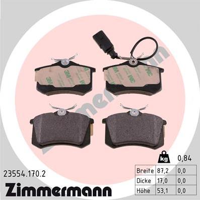 Zimmermann 23554.170.2 - Комплект спирачно феродо, дискови спирачки vvparts.bg