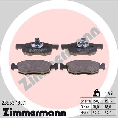 Zimmermann 23552.180.1 - Комплект спирачно феродо, дискови спирачки vvparts.bg