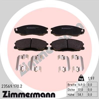 Zimmermann 23569.170.2 - Комплект спирачно феродо, дискови спирачки vvparts.bg