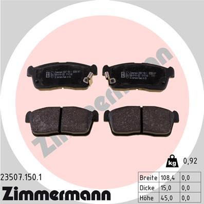 Zimmermann 23507.150.1 - Комплект спирачно феродо, дискови спирачки vvparts.bg